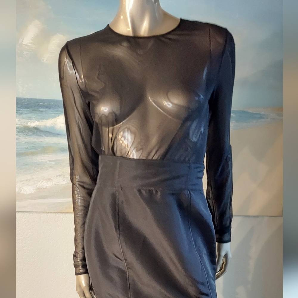$790 NEW W. TAGOSCAR DE LA RENTA BLACK NET RUNWAY BLOUSE US L
